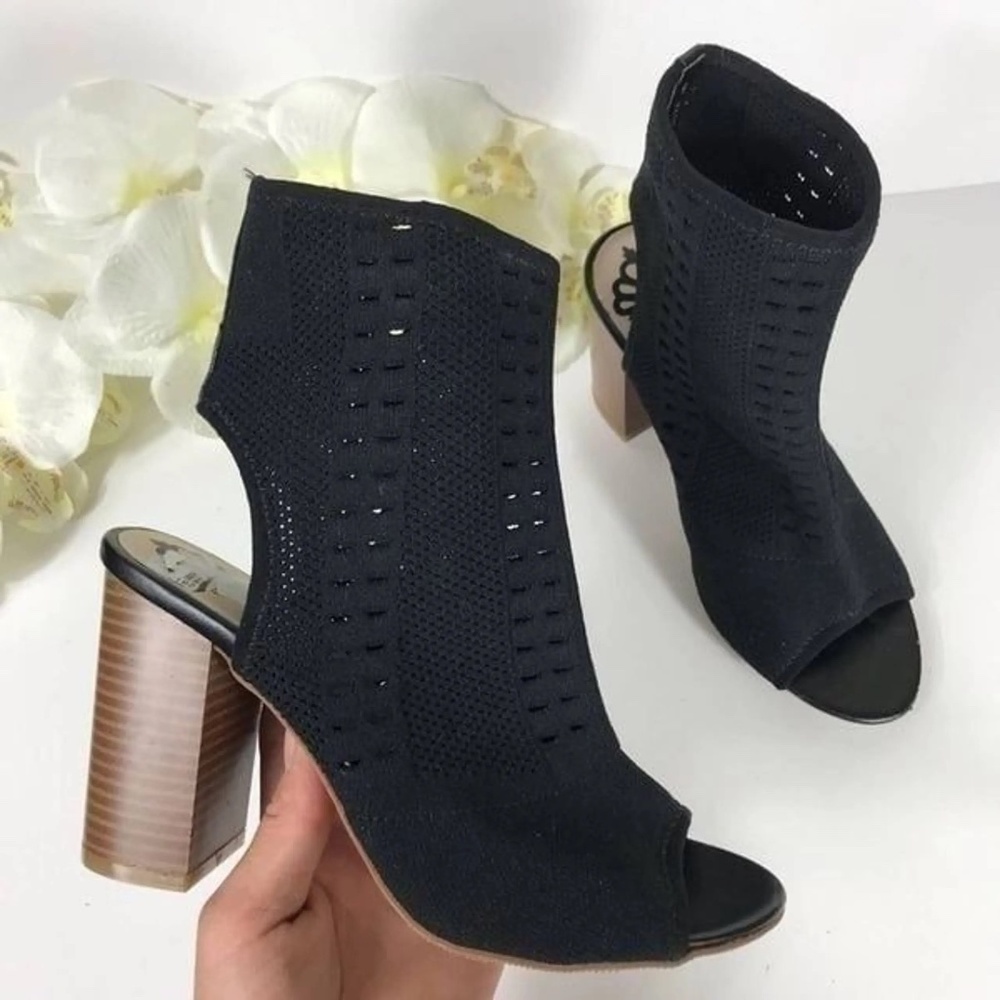 Fergalicious By Fergie  Black Peep Toe Knit Heels